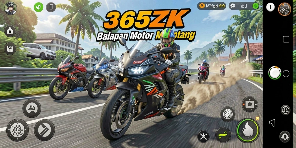 Screenshot gameplay 365ZK dengan aksi balapan motor yang nyata.