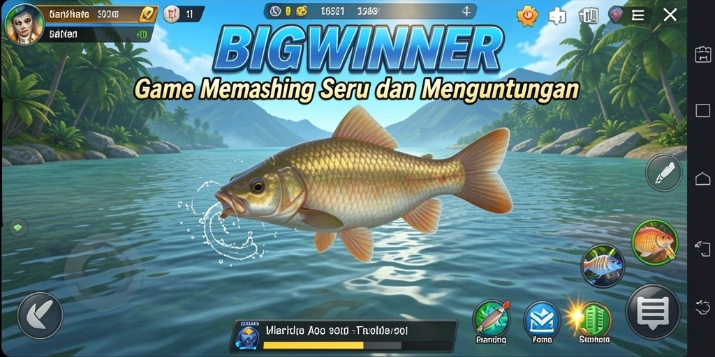 Screenshot gameplay <strong>BIGWINNER</strong> menampilkan aksi memancing yang mendebarkan.