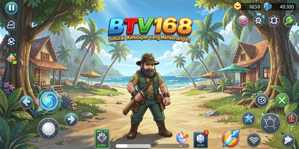 Screenshot menunjukkan karakter dalam dunia simulasi BTV168 yang interaktif.
