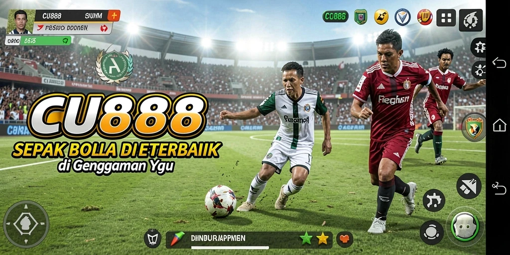 Gameplay CU888 menampilkan laga seru sepak bola dalam grafis memukau.