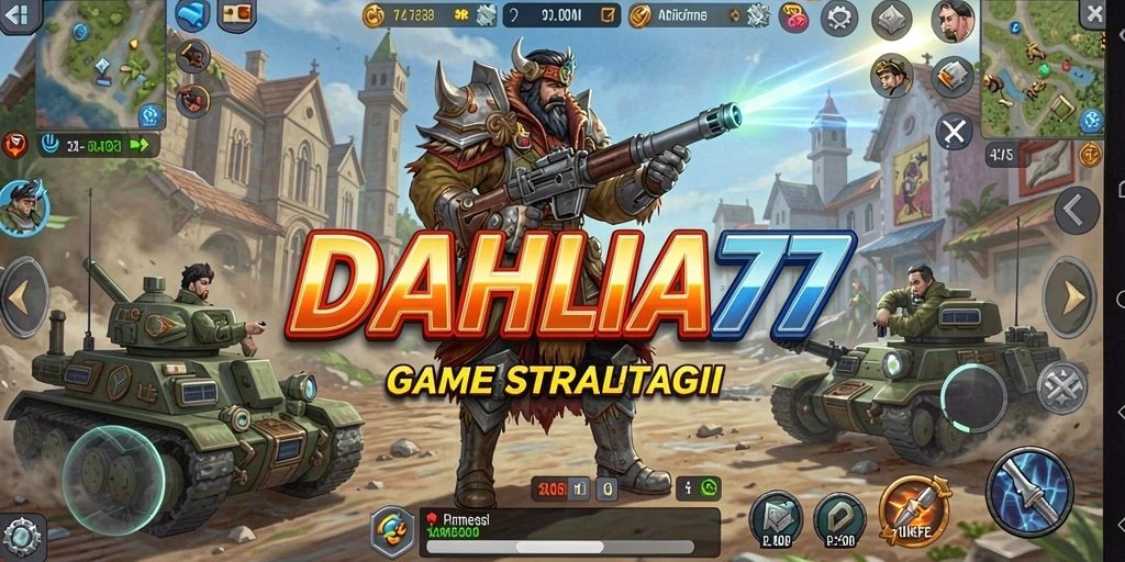 Screenshot utama DAHLIA77 menunjukkan aksi pertempuran strategi yang intens.