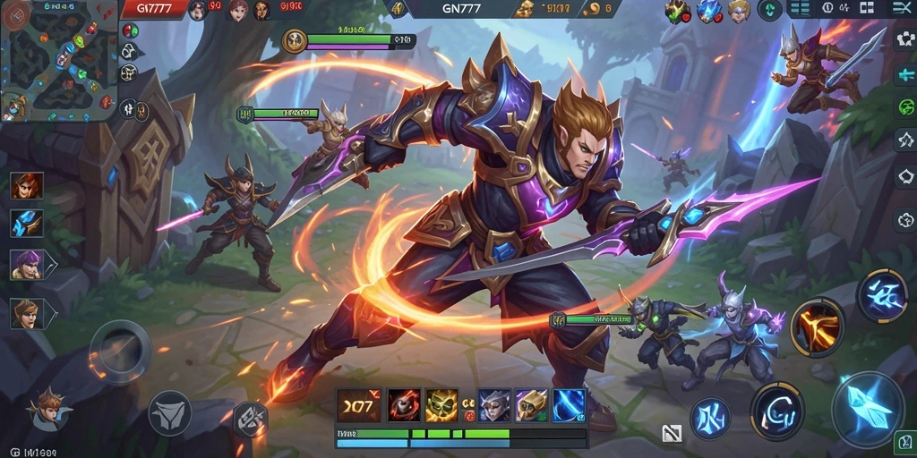 Tangkapan layar gameplay intens di GN777, menunjukkan aksi pertarungan tim.
