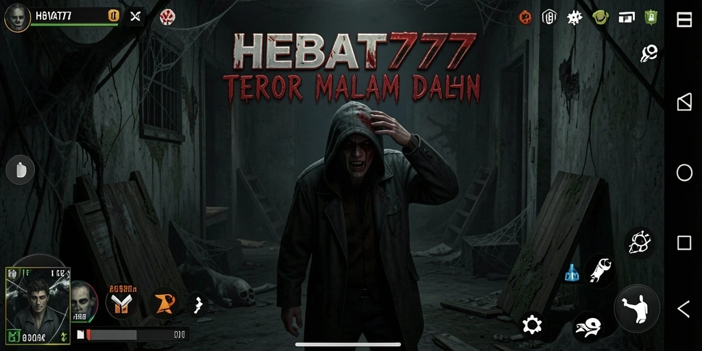 Tangkapan layar gameplay HEBAT777 dengan suasana mencekam dan karakter menakutkan.