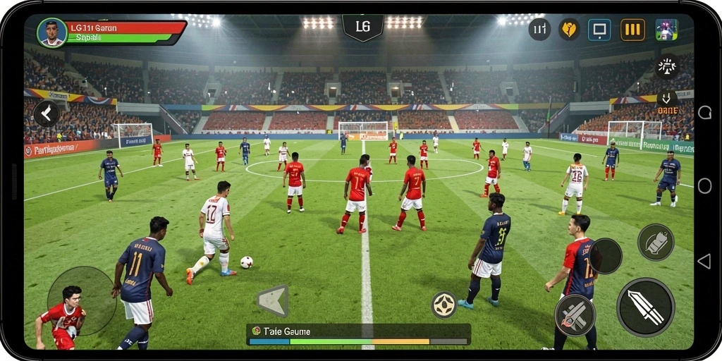 Tampilan gameplay LG111 yang menegangkan dan penuh aksi sepak bola.