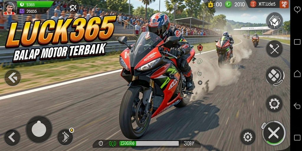 Screenshot LUCK365 menampilkan gameplay balap motor yang mendebarkan.