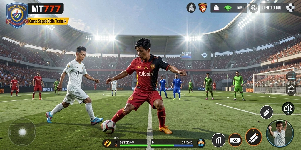 Tampilan utama MT777 menampilkan aksi sepak bola yang mendebarkan.