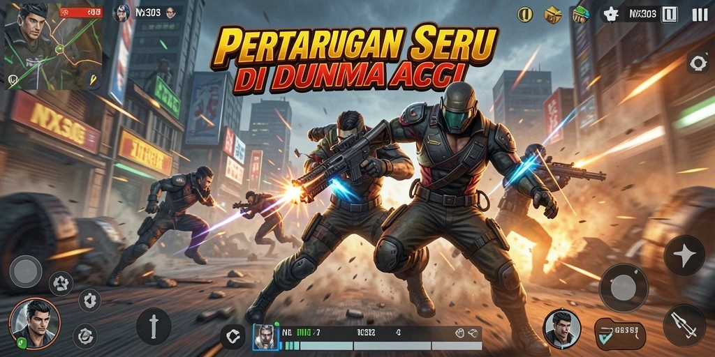 Gambar tampilan utama gameplay aksi yang mengesankan.