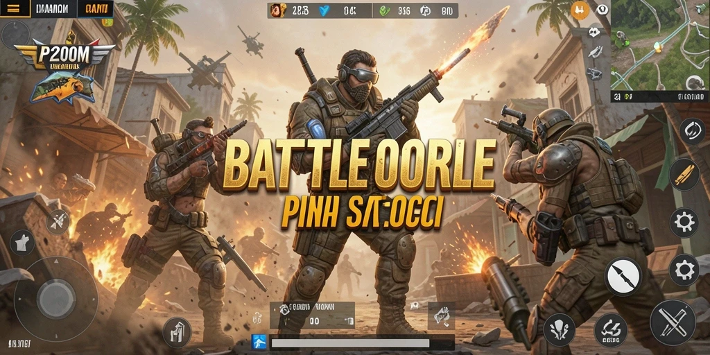 Screenshot utama P200M menampilkan momen seru dalam pertempuran Battle Royale.