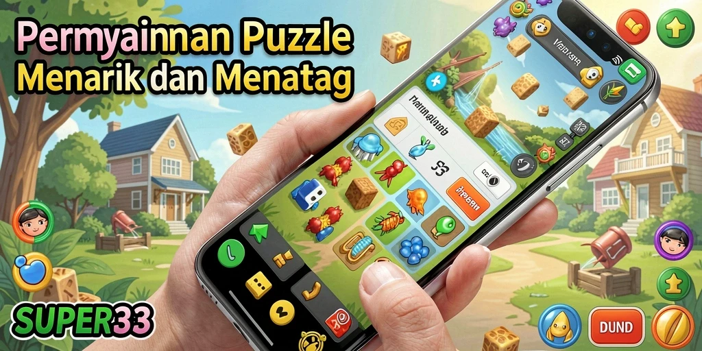 Tampilan gameplay utama SUPER33 dengan berbagai teka-teki menarik.