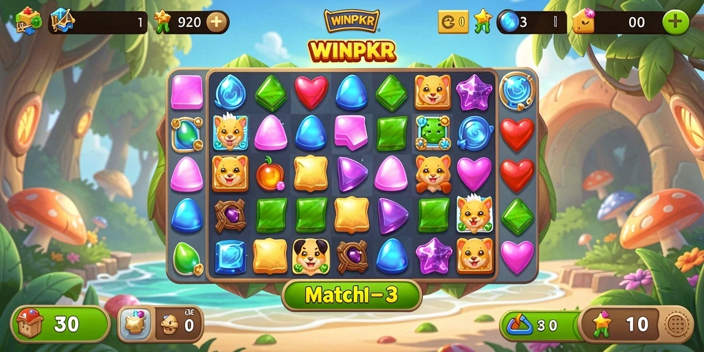 Tampilan menarik dari gameplay WINPKR yang seru dalam kategori Match-3.