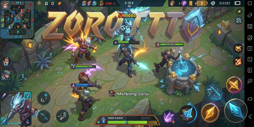 Screenshot gameplay ZOROTOTO yang menampilkan pertarungan seru antar karakter.