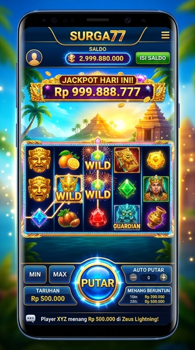 Screenshot aplikasi dengan berbagai pilihan kategori di surga77.
